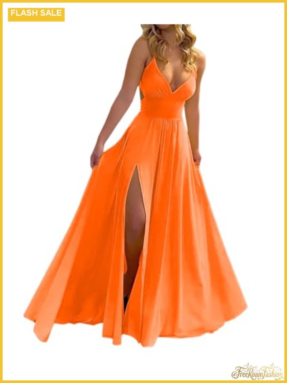 Women's V Neck High Split Maxi Dress Tie Back Prom Formal Gown